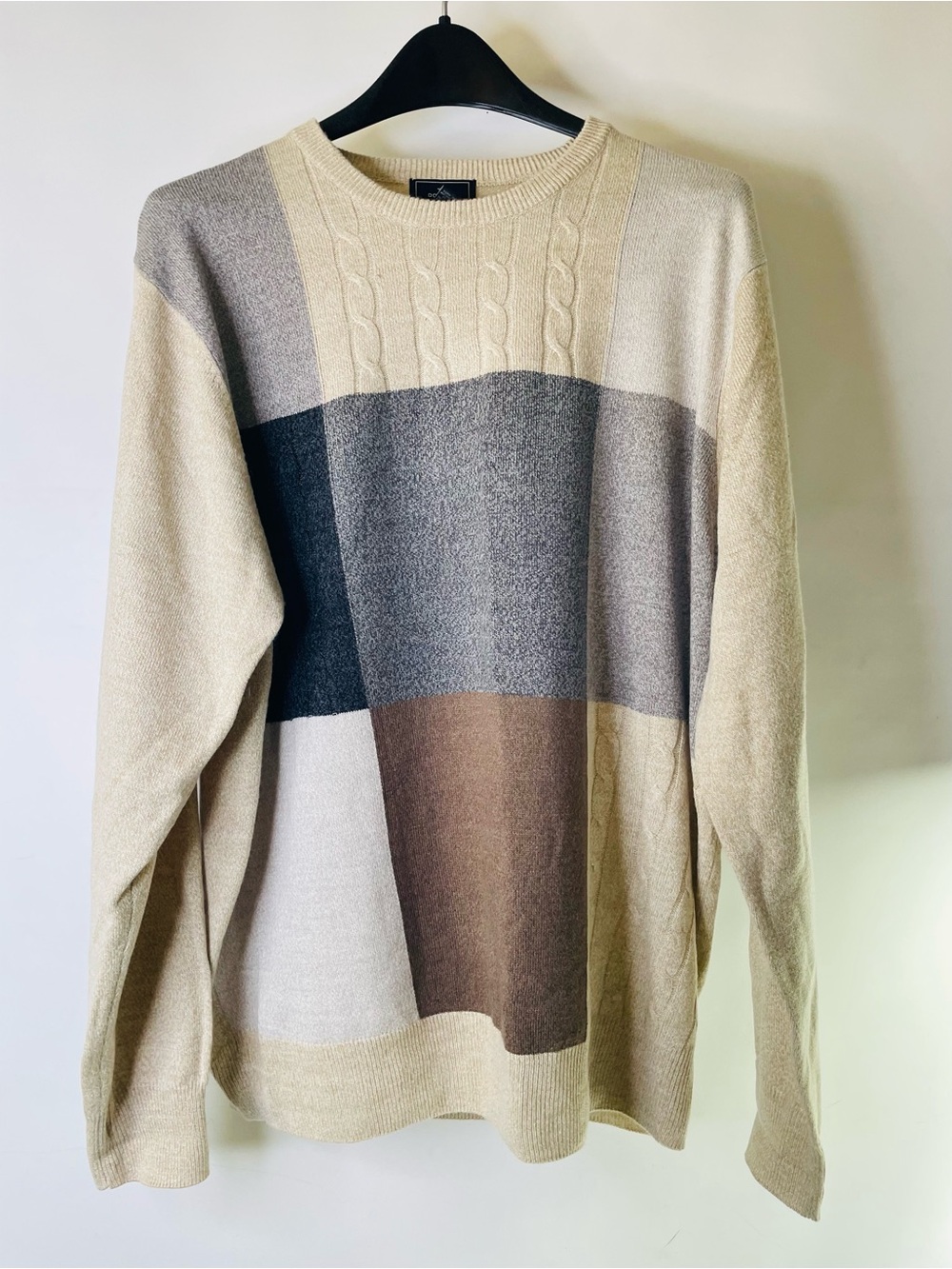 Dockers Men's Colorblock Cable Knit Sweater in Cream, Gray, Brown